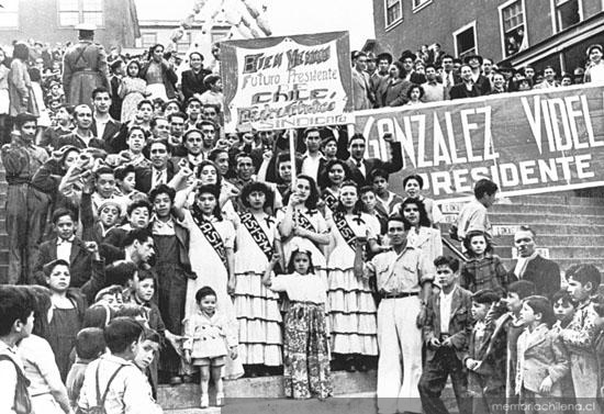 Manifestación en Sewell para la candidatura de Gabriel González Videla, 1946