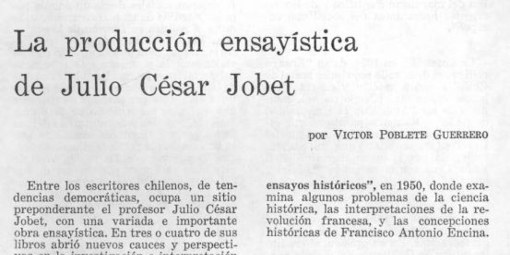 La producción ensayística de Julio César Jobet