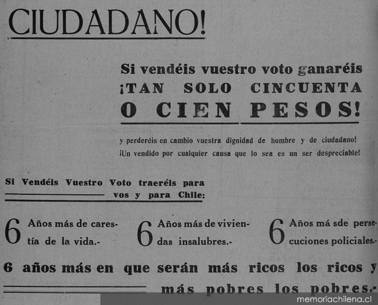 Ciudadano, si vendéis vuestro voto ganareis tan solo 50 pesos