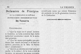 Declaración de principios de la combinación de señoras para la instrucción i socorros mutuos de Tocopilla