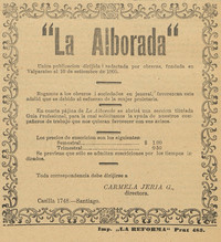 "La Alborada" : única publicacion dirijida i redactada por obreras, fundada en Valparaíso el 10 de setiembre de 1905