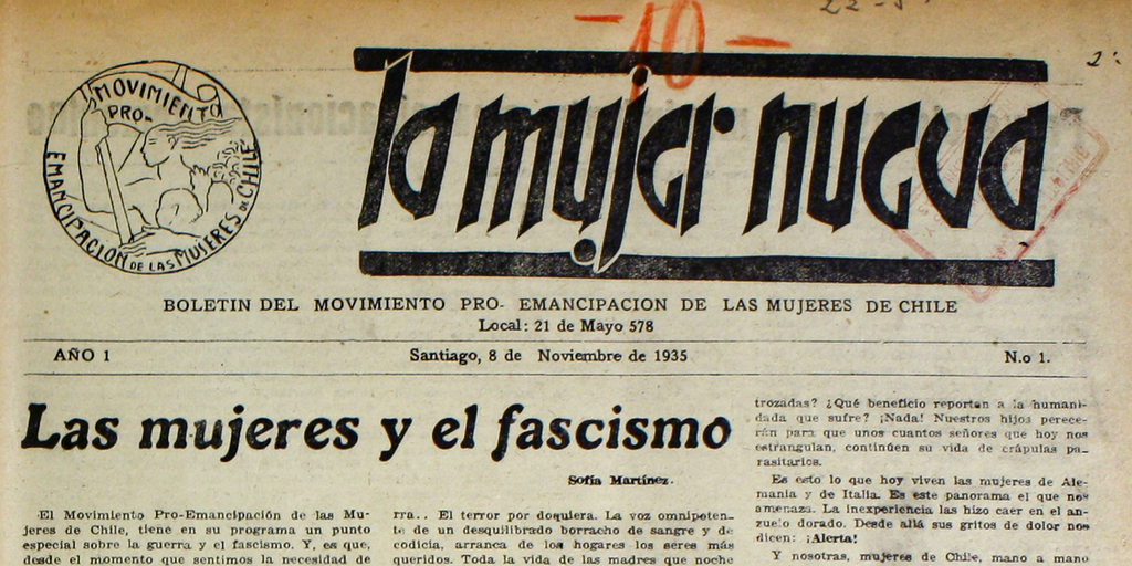 La Mujer Nueva. Boletín del Movimiento Pro-Emancipación de las Mujeres de Chile. Año I, número 1 (8 de noviembre de 1935) – Año III, número 27 (febrero de 1941)