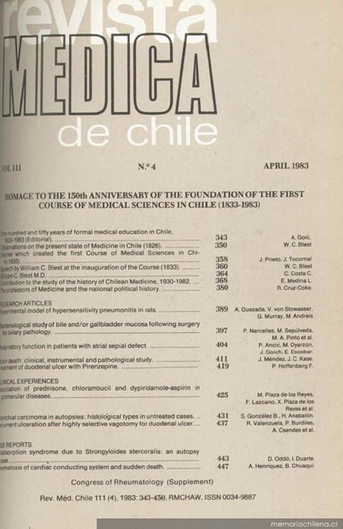 Observaciones sobre el estado actual de la medicina en Chile con la propuesta de un plan para su mejoría