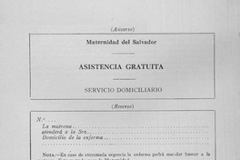 Maternidad del Salvador : asistencia gratuita : servicio domiciliario