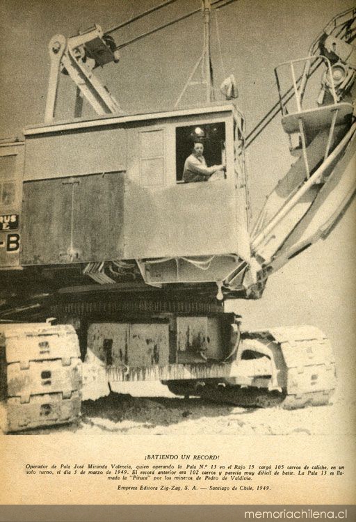 José Miranda, record de carga de caliche en un solo turno, Oficina de Pedro de Valdivia, 1949