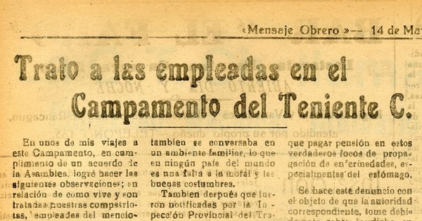 Trato a las empleadas en el Campamento del Teniente C.