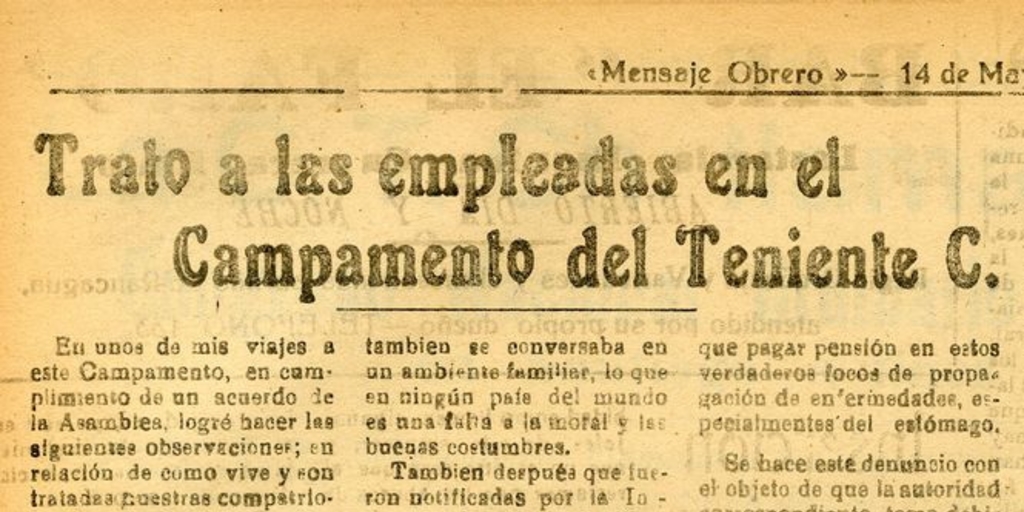 Trato a las empleadas en el Campamento del Teniente C.