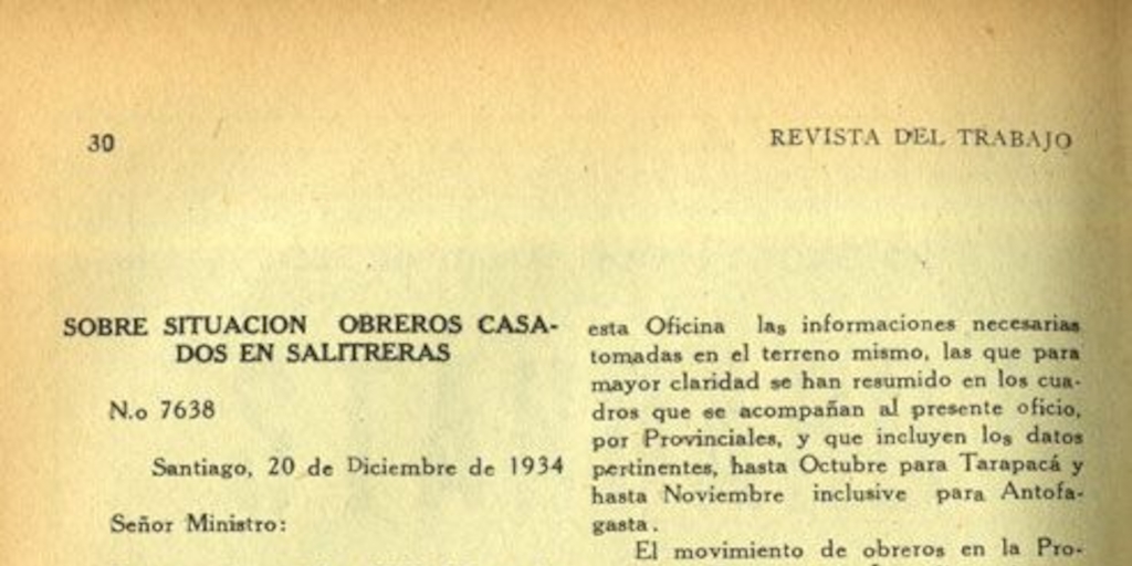 Sobre situación de obreros casados en salitreras