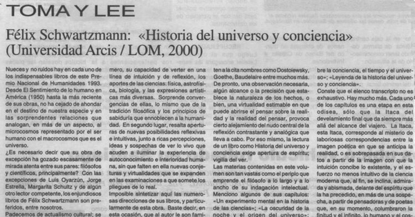 Félix Schwartzmann, "Historia del universo y conciencia"