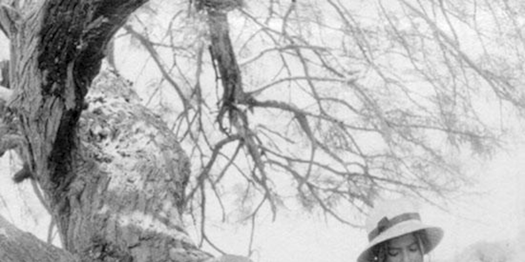 Niña junto a un árbol, hacia 1960