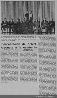 Incorporación de Arturo Aldunate a la Academia