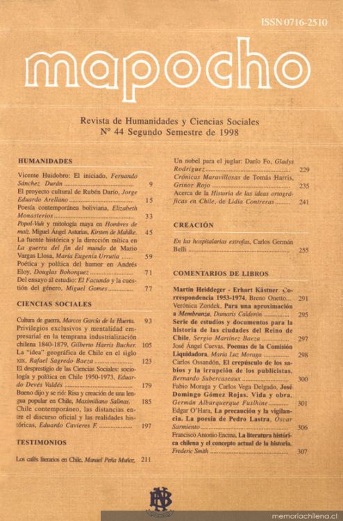 Mapocho : n° 44, segundo semestre, 1998