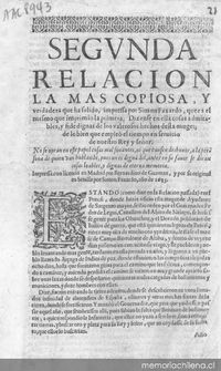 Segunda relación la mas copiosa, y verdadera que ha salido,impressa por Simon Faxardo, que es el mesmo que imprimio la primera...
