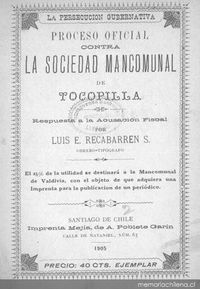 Proceso oficial contra la Sociedad Mancomunal de Tocopilla : respuesta a la acusación fiscal