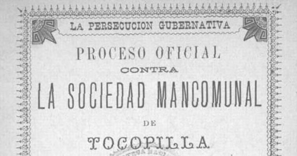 Proceso oficial contra la Sociedad Mancomunal de Tocopilla : respuesta a la acusación fiscal