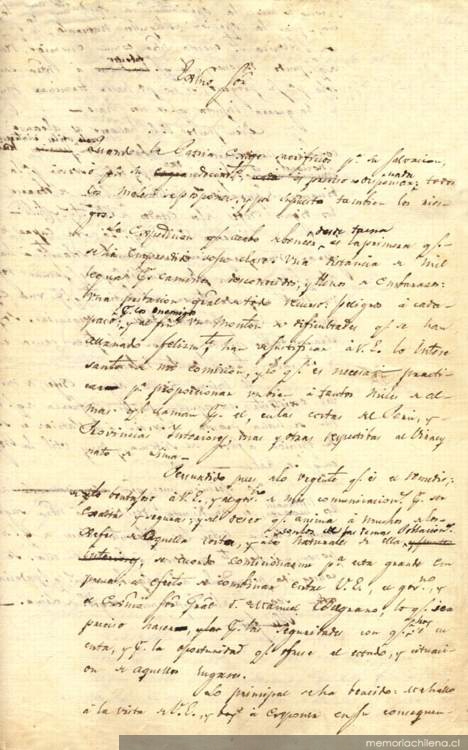 [Carta] 1818 Dic. 19, Sant[iag]o de Chile [a] Exmo. Sor. Capitán Gral. de los Extos. de Chile y los Andes Dn. José de San Martín