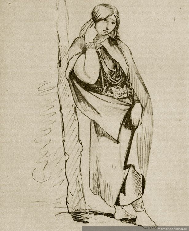 Muchacha pehuenche en Antuco, hacia 1840