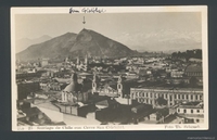 Vista de Santiago, al fondo se ve el cerro San Cristóbal, ca. 1929