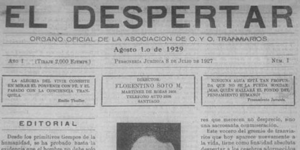 El Despertar : año 1, n°1-6, agosto de 1929-febrero de 1930