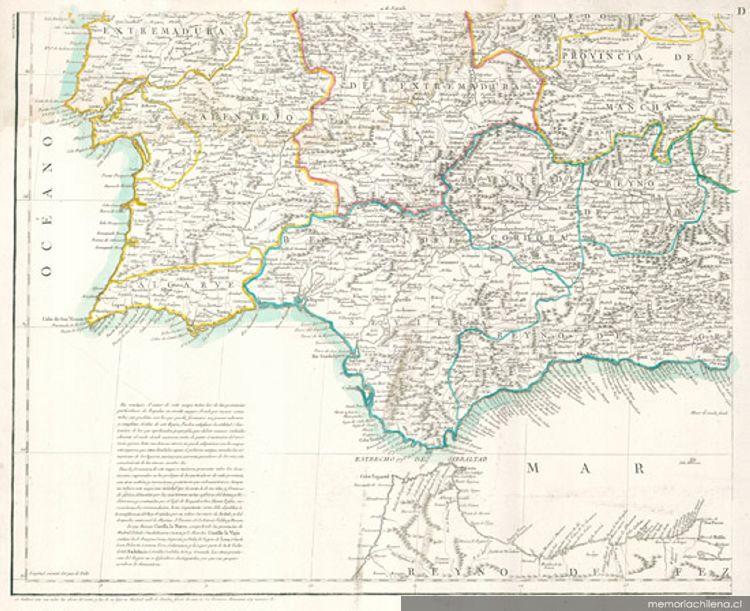 Mapa general de España, dividido en sus actuales provincias, islas adyacentes y reyno de Portugal, 1792