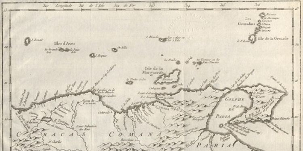 Carte des provinces de Caracas, Comana et Paria : situees dans l'amerique meridionale, siglo 18