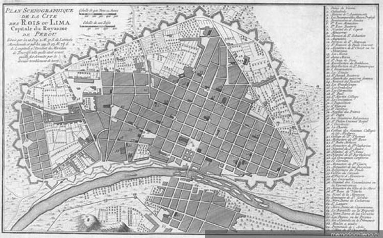 Plan scenographique de la Cité des Rois ou Lima Capitale du Royaume de Perou, 1754