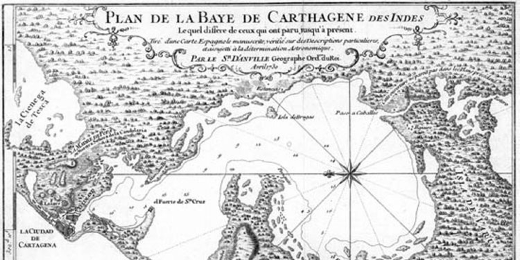 Plan de la Baye de Carthagene des Indes: tiré d'une carte espagnole manuscrite..., 1730