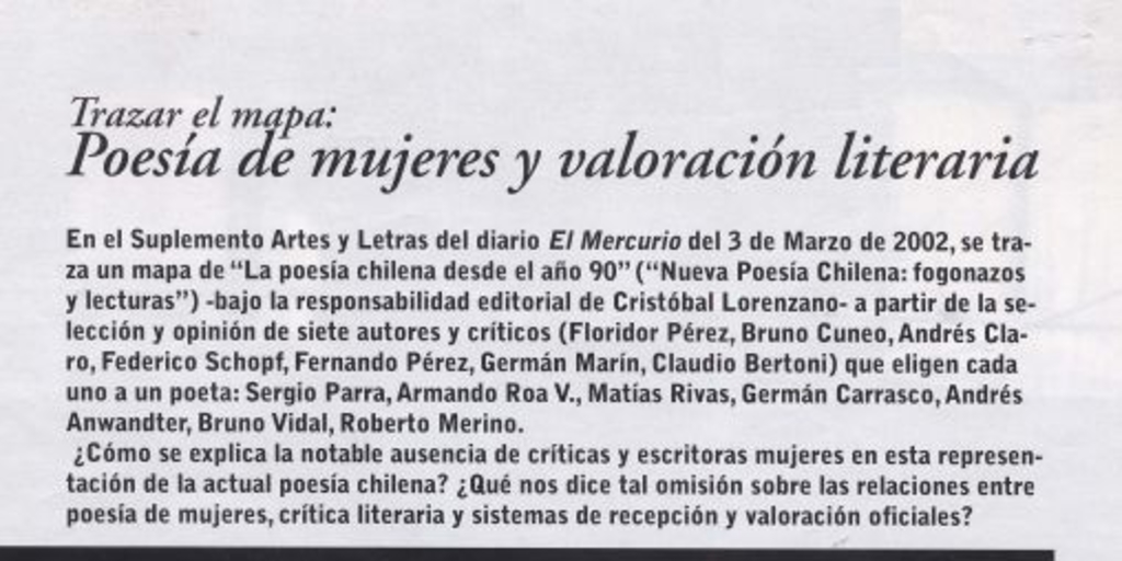 Trazar el mapa : poesía de mujeres y valoración literaria