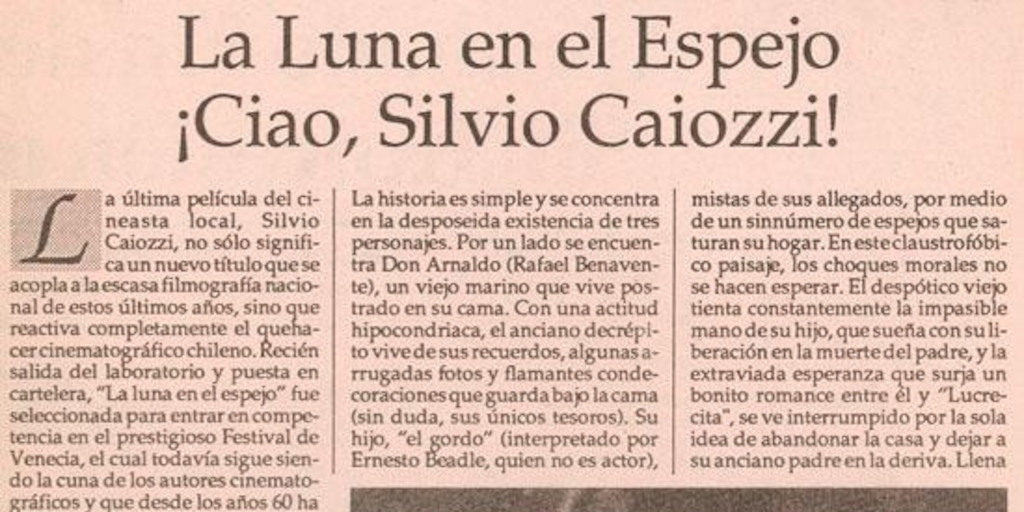 La luna en el espejo ¡Ciao, Silvio Caiozzi!