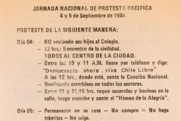 Jornada Nacional de Protesta Pacífica, 4 y 5 de septiembre 1984
