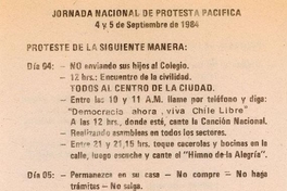 Jornada Nacional de Protesta Pacífica, 4 y 5 de septiembre 1984