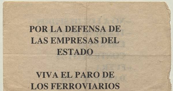 Por la defensa de las empresas del estado : viva el paro de los ferroviarios, abril 1988