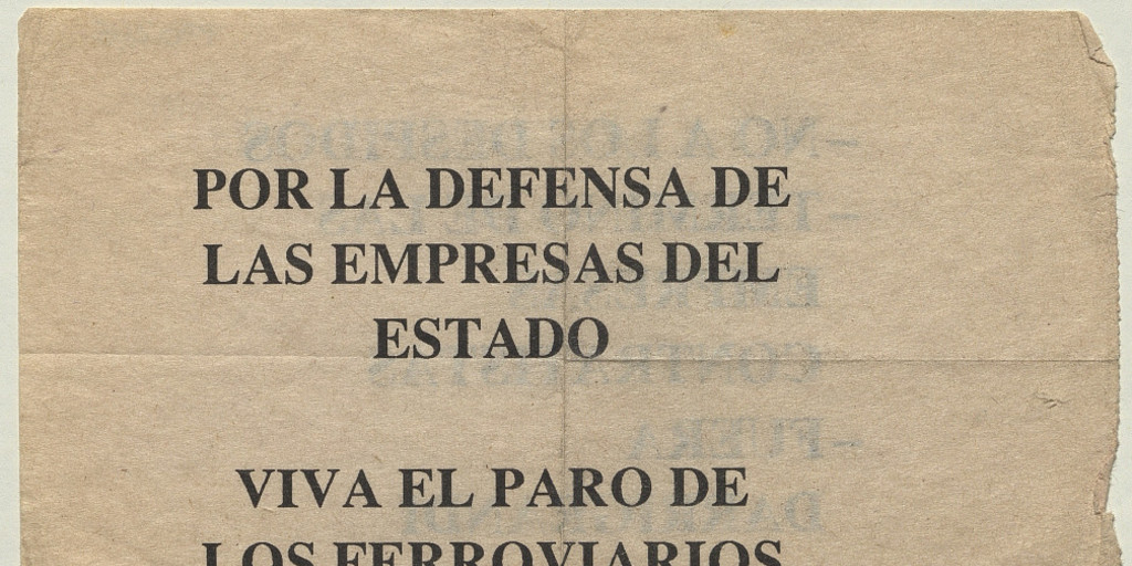 Por la defensa de las empresas del estado : viva el paro de los ferroviarios, abril 1988