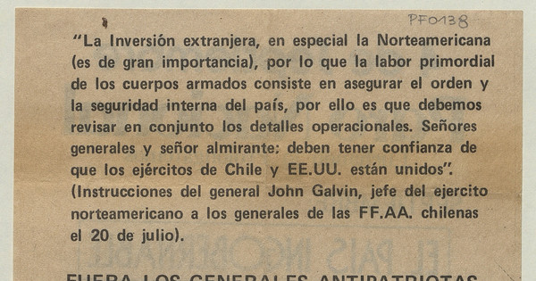 Fuera los generales antipatriotas. 4 - 5 de septiembre - paro nacional
