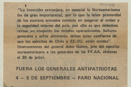 Fuera los generales antipatriotas. 4 - 5 de septiembre - paro nacional