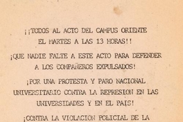 ¡Todos al acto del Campus Oriente! : 2 de julio de 1984