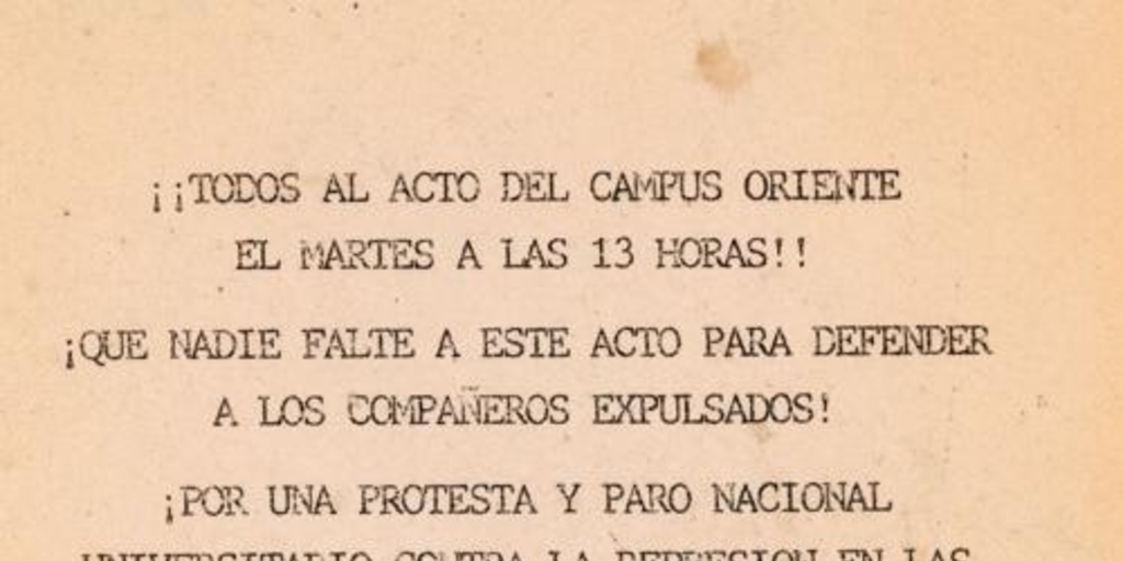 ¡Todos al acto del Campus Oriente! : 2 de julio de 1984