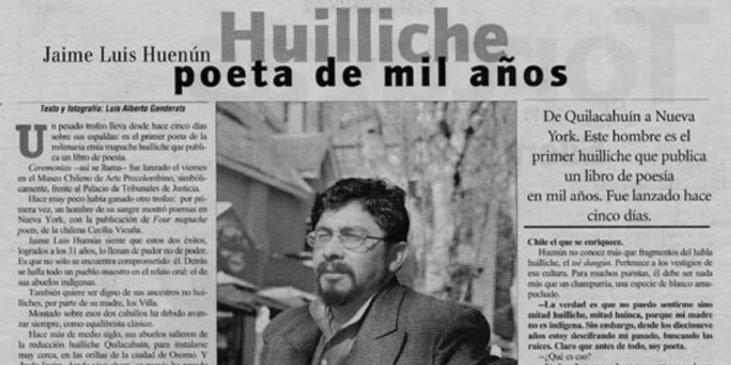 Jaime Luis Huenún : Huilliche, poeta de mil años