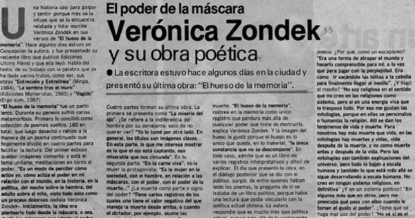 Verónica Zondek y su obra poética : el poder de la máscara