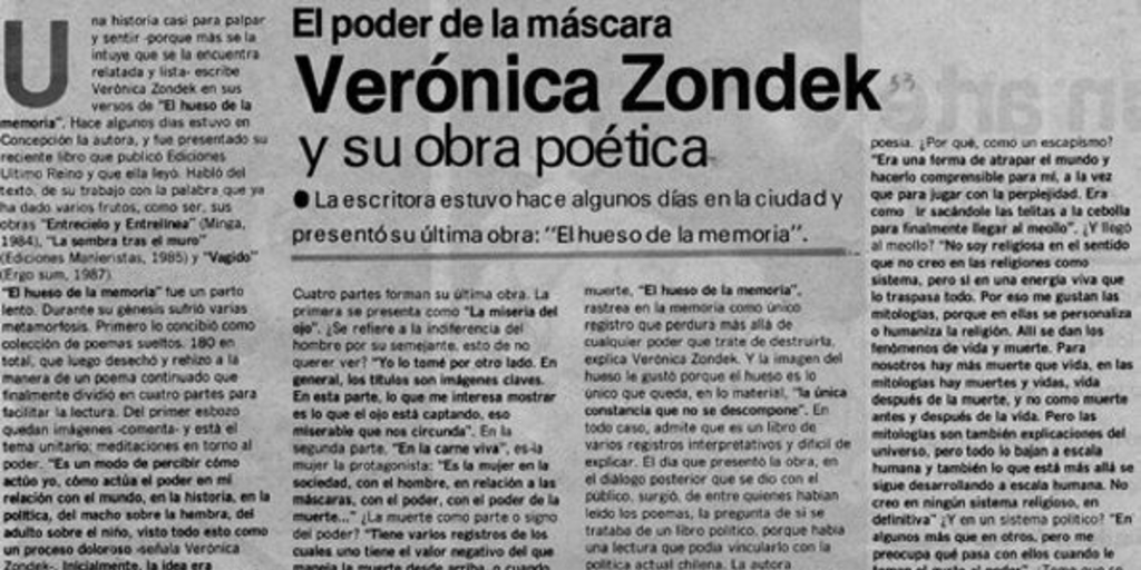 Verónica Zondek y su obra poética : el poder de la máscara