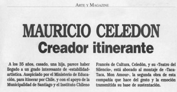 Mauricio Celedón creador itinerante