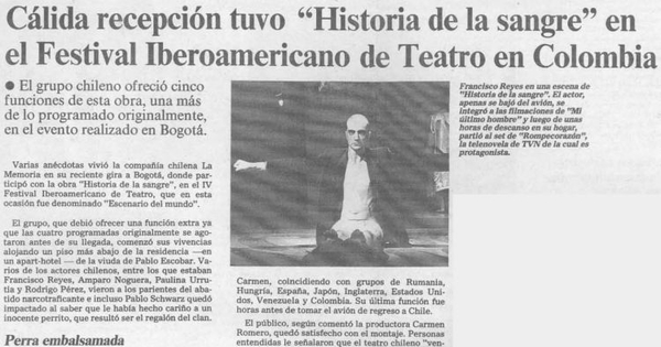 Cálida recepción tuvo "Historia de la sangre" en el Festival Iberamericano de Teatro en Colombia