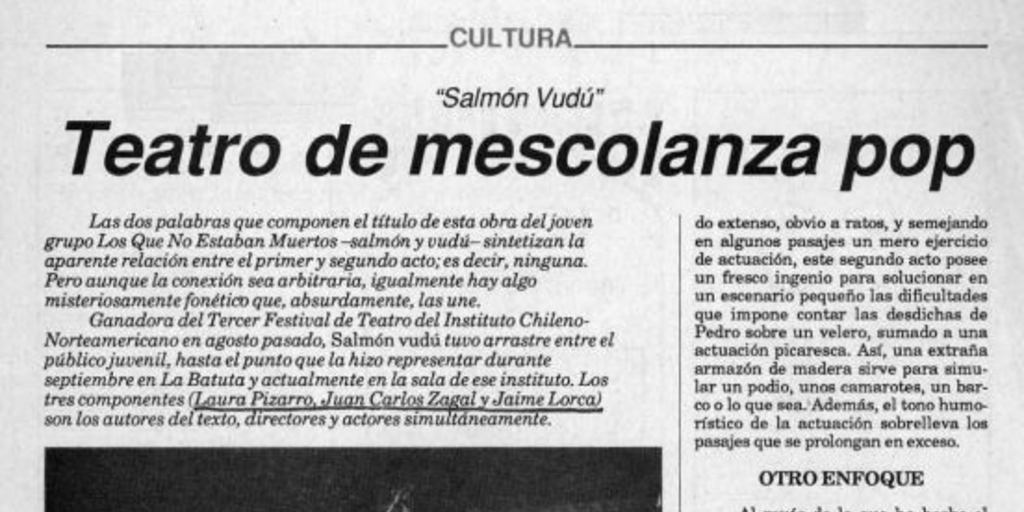 Salmón vudú : Teatro de mescolanza pop