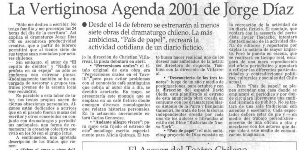 La Vertiginosa agenda 2001 de Jorge Díaz