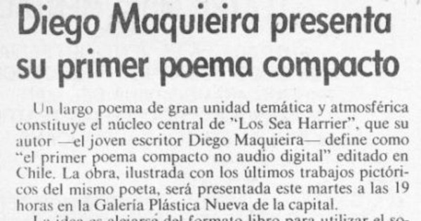 Diego Maquieira presenta su primer poema compacto