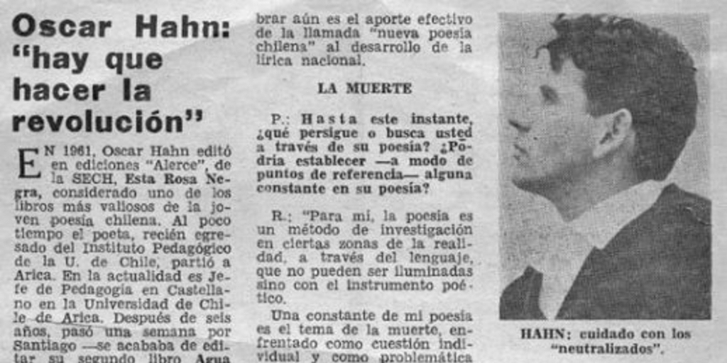 Oscar Hahn : "Hay que hacer la revolución"