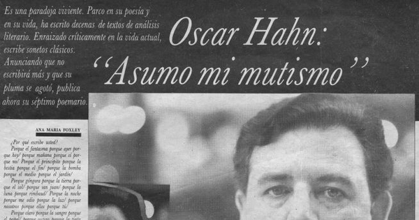 Oscar Hahn, "Asumo mi mutismo"