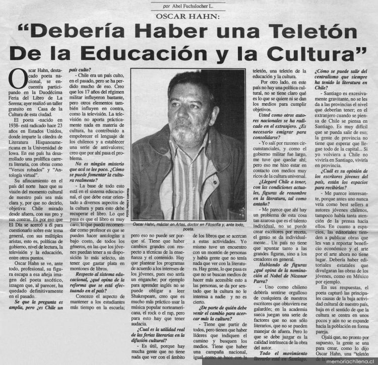 "Debería haber una teletón de la educación y la cultura"