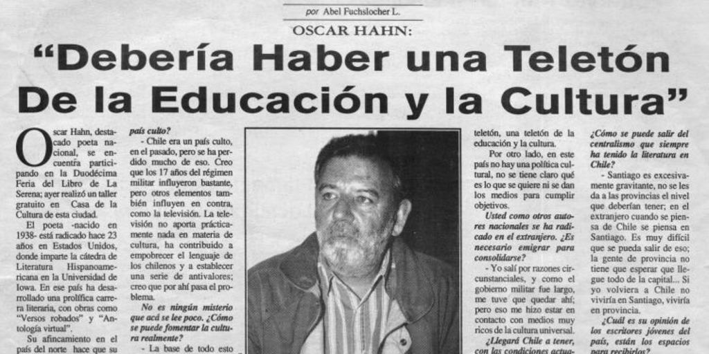 "Debería haber una teletón de la educación y la cultura"