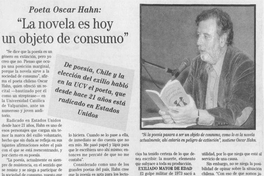Poeta Oscar Hahn : "la novela es hoy un objeto de consumo"